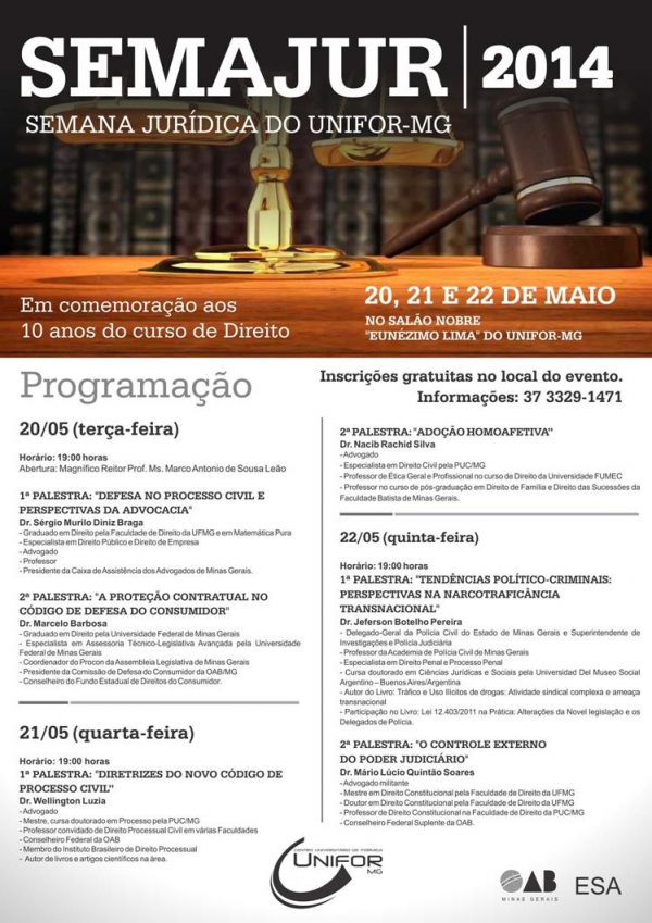 SEMAJUR - Semana Jurídica do UNIFOR-MG - 20 a 22/05